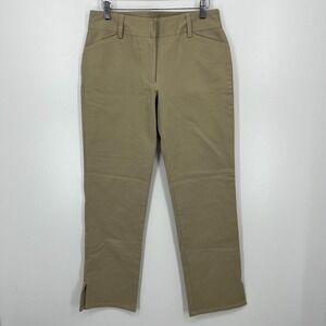 J. Crew Chino Pants Women's Size 8 Beige Straight Leg Slit Cotton Flat Front‎